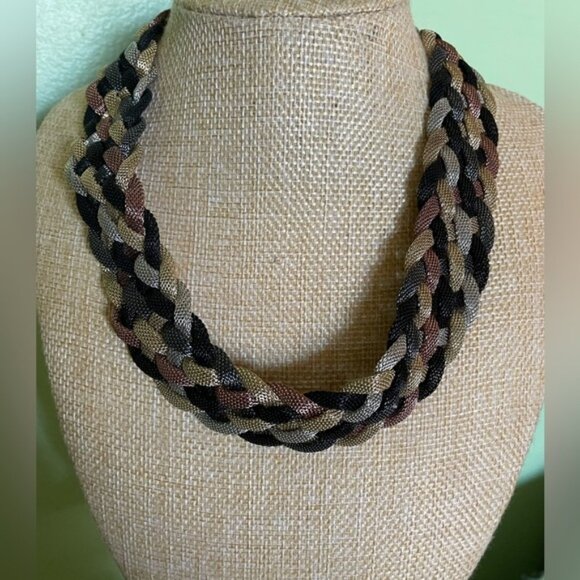 Elegant Braided Necklace in Black Brown and Gold - Picture 1 of 6